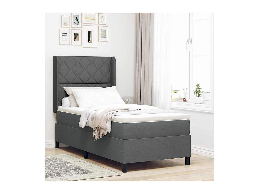 Cadre de lit avec matelas Gris foncé 90 x 200 cm tissu