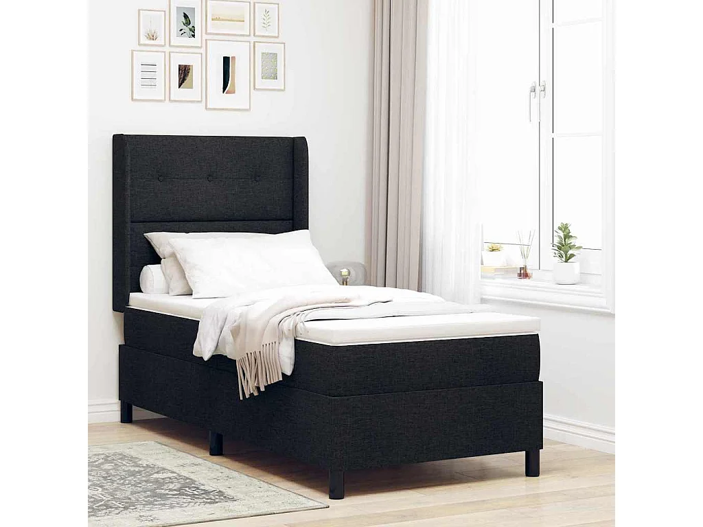 Cadre de lit avec matelas Noir 80 x 200 cm tissu