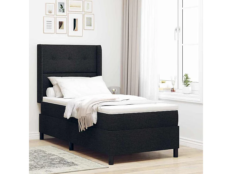 Cadre de lit avec matelas Noir 80 x 200 cm tissu