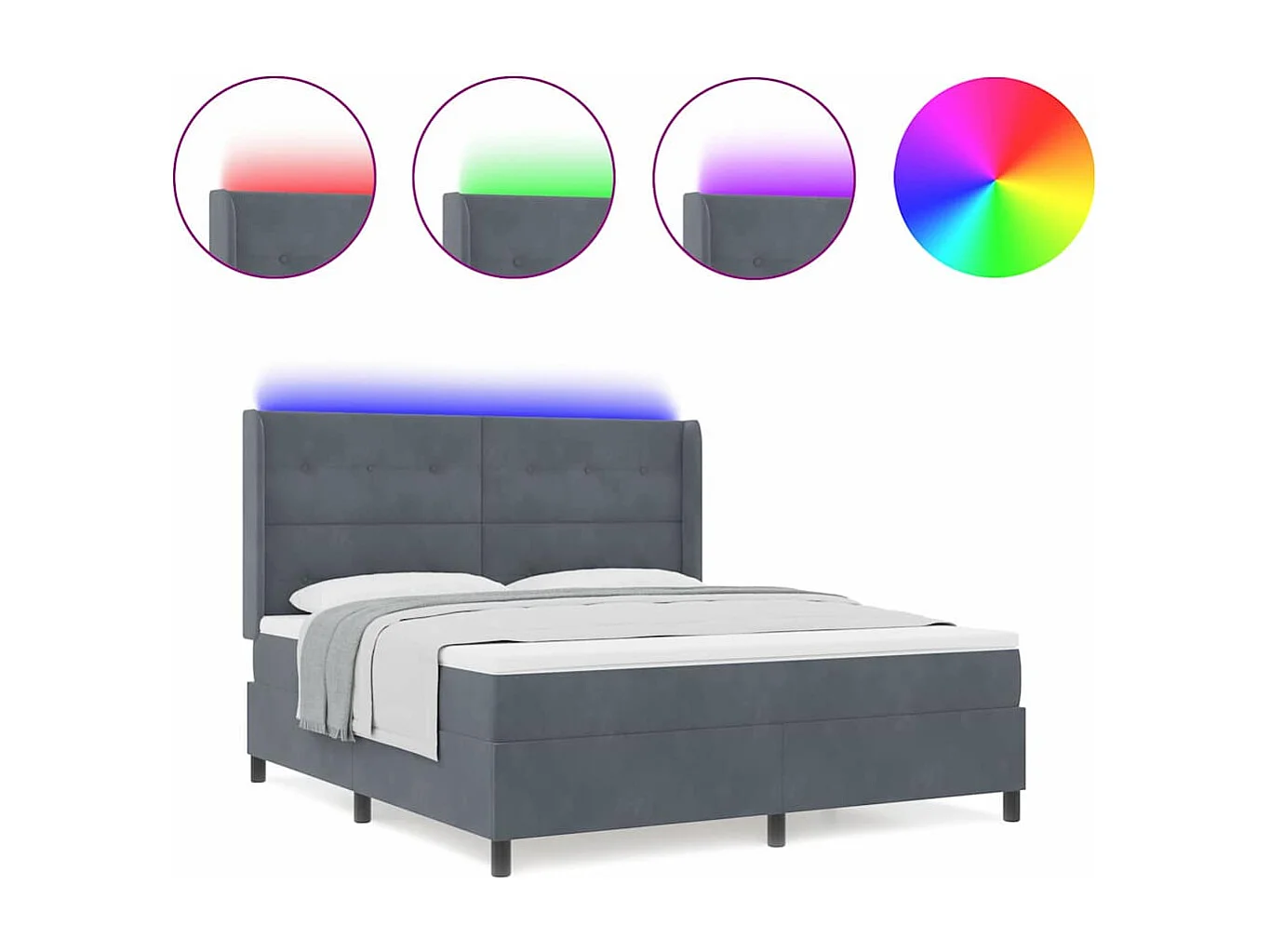 Cama con Box Spring LED y Colchón Gris oscuro 180 x 200 cm