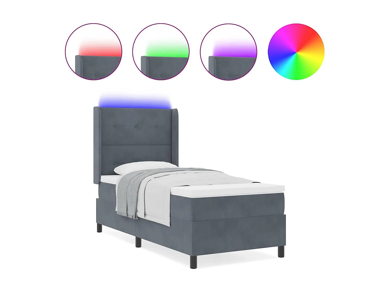 Cama con Box Spring LED y Colchón Gris oscuro 80 x 200 cm