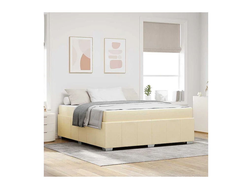 Cadre de lit avec matelas Crème 180 x 200 cm tissu