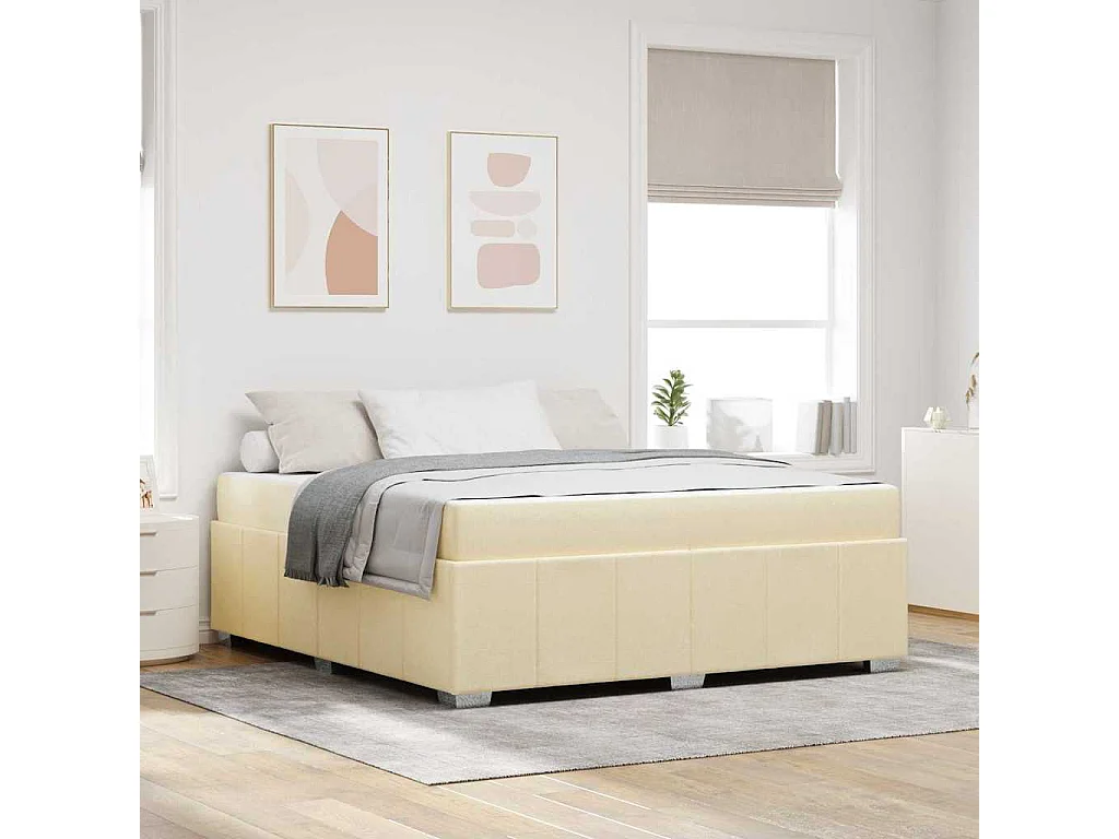 Cadre de lit avec matelas Crème 180 x 200 cm tissu