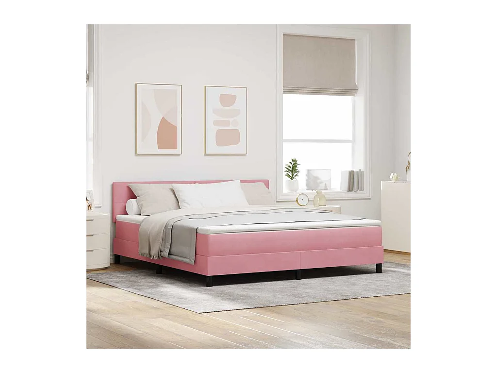 Cama con Somier y Colchón con colchón Rosa 180 x 200 cm tela