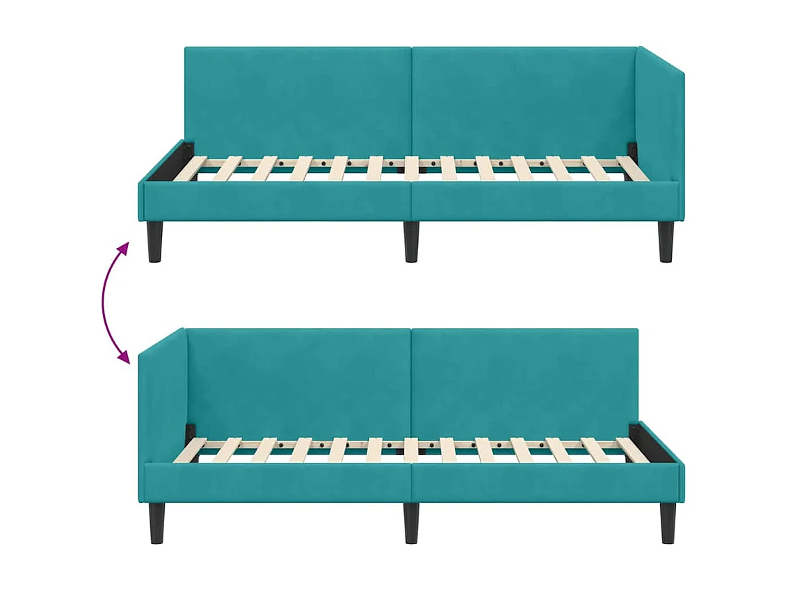 Hoekbedframe Turquoise 80 x 200 cm Fluweel en Engineered hout