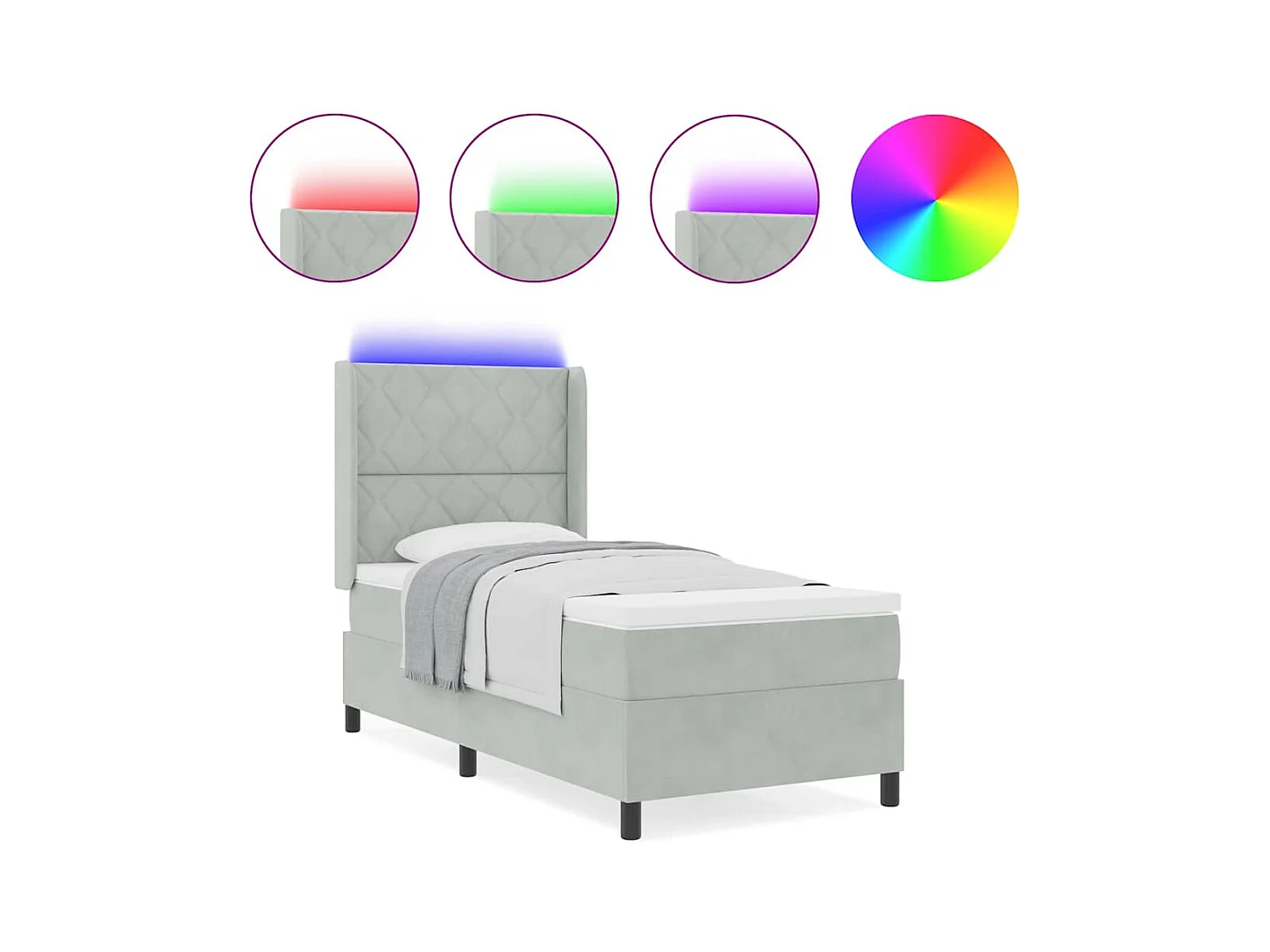 Cadre de lit avec Matelas LED Gris clair 100 x 200 cm Velours