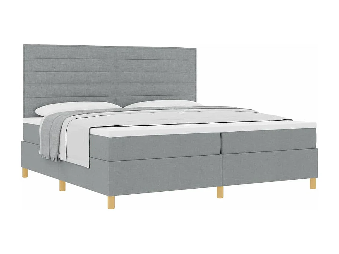 Cama tipo Box Spring con cabecera Gris claro 200 x 200 cm tela