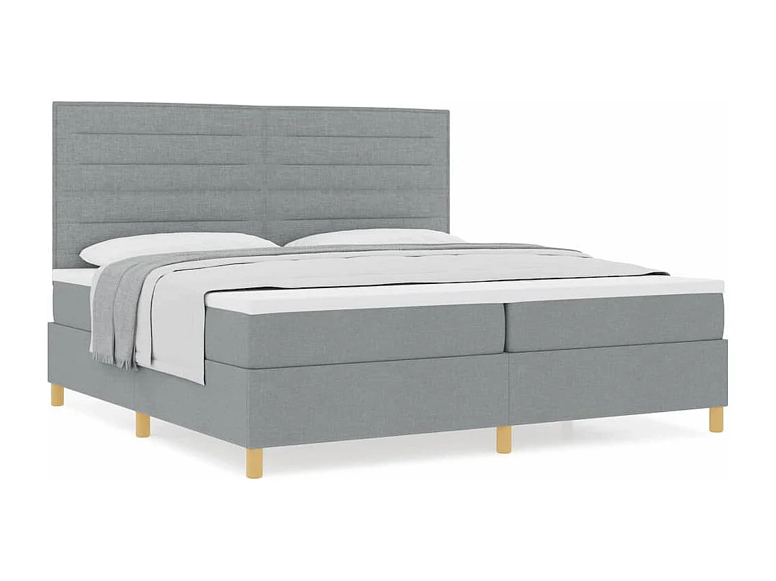 Cama tipo Box Spring con cabecera Gris claro 200 x 200 cm tela