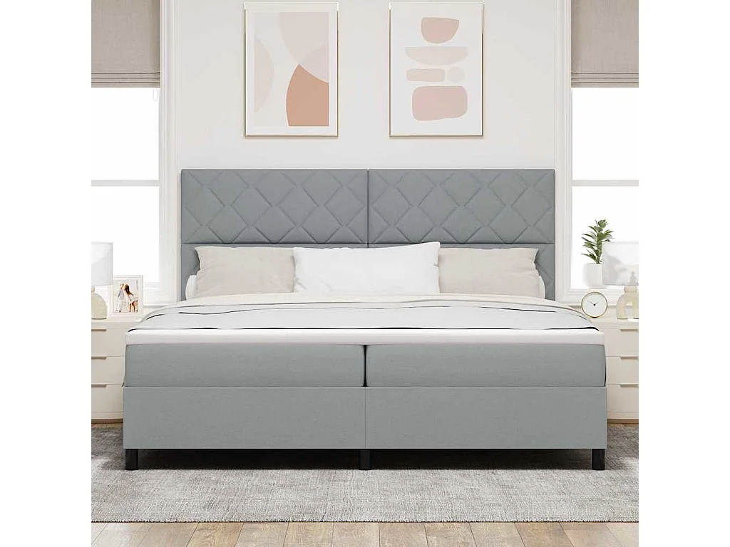 Cama tipo Box Spring con colchón Gris claro 200 x 200 cm tela