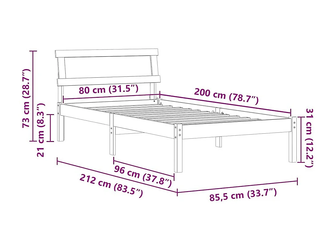 Bedframe met hoofdeinde Bruin 80 x 200 cm Massief grenenhout