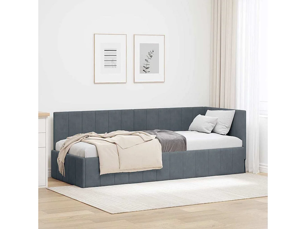 Estrutura de Cama de Canto Cinzento escuro 80 x 200 cm Veludo