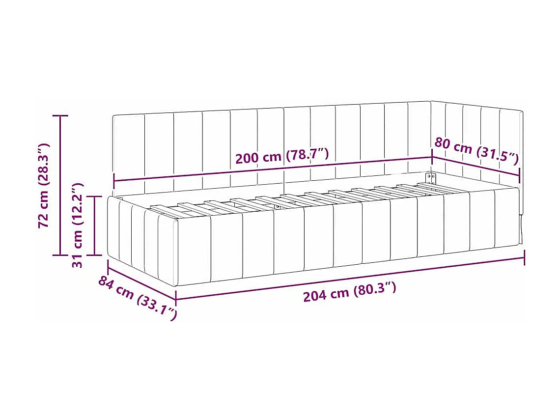 Estrutura de Cama de Canto Cinzento escuro 80 x 200 cm Veludo
