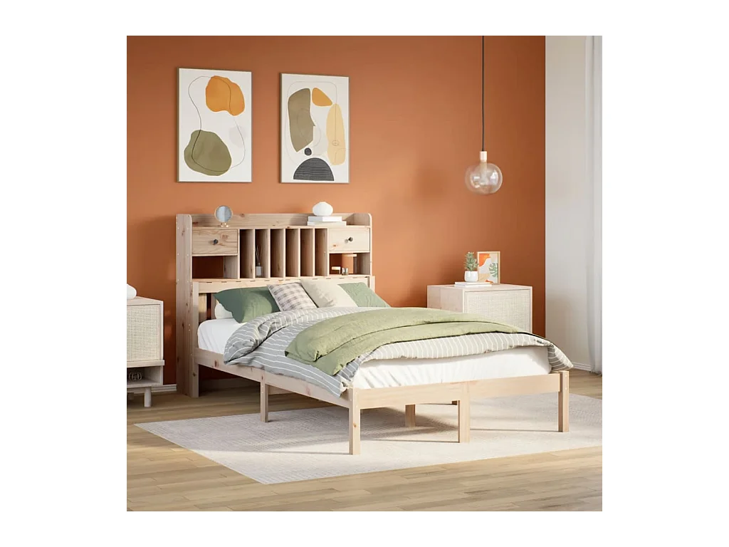 Bed met boekenkast zonder matras massief grenenhout 135x190 cm