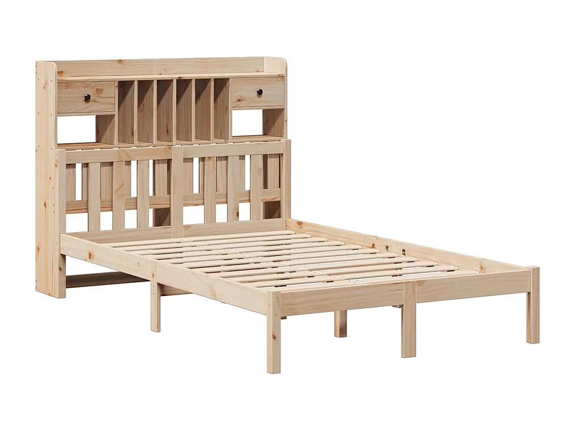 Bed met boekenkast zonder matras massief grenenhout 135x190 cm