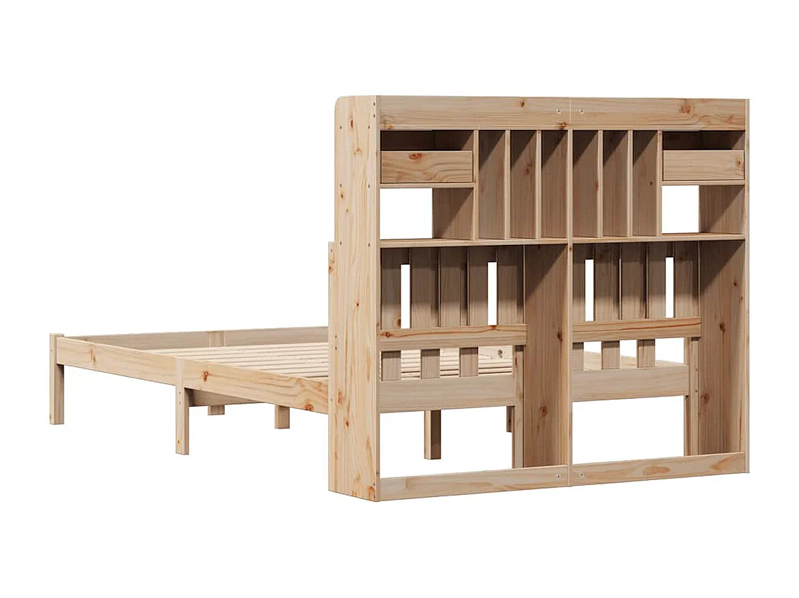 Bed met boekenkast zonder matras massief grenenhout 135x190 cm