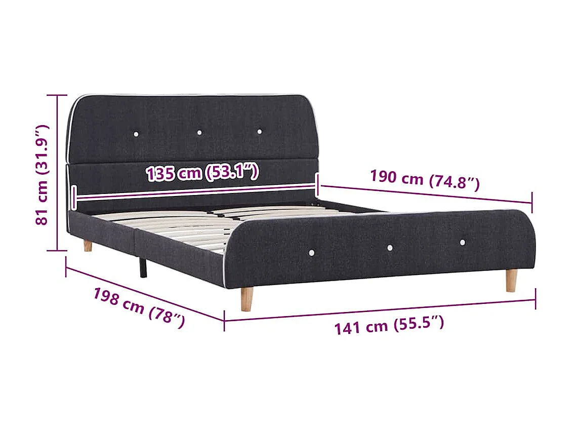 Estrutura de cama sem colchão 135x190 cm tecido cinzento-escuro