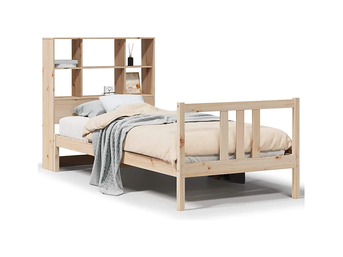 Lit bibliothèque sans matelas 90x190 cm bois de pin massif