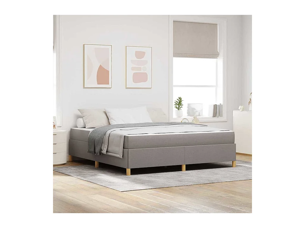 Cadre de lit avec matelas Taupe et blanc 180 x 200 cm tissu