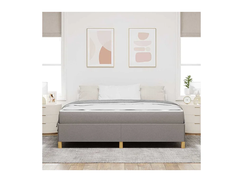 Cadre de lit avec matelas Taupe et blanc 180 x 200 cm tissu