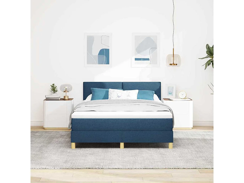 Cama tipo Box Spring con colchón Azul 160 x 200 cm tela