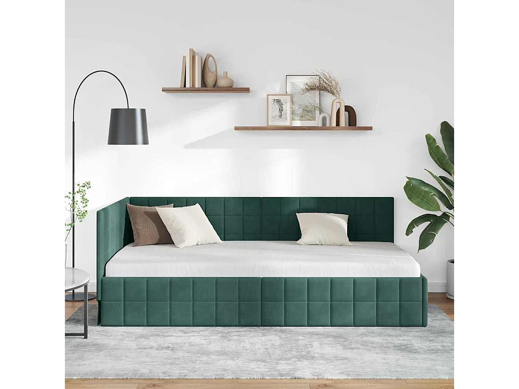 Cadre de lit d'angle Vert foncé 100 x 200 cm Velours