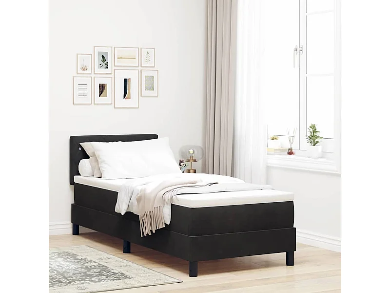 Cama Box com colchão com cabeceira Preto 80 x 200 cm Veludo
