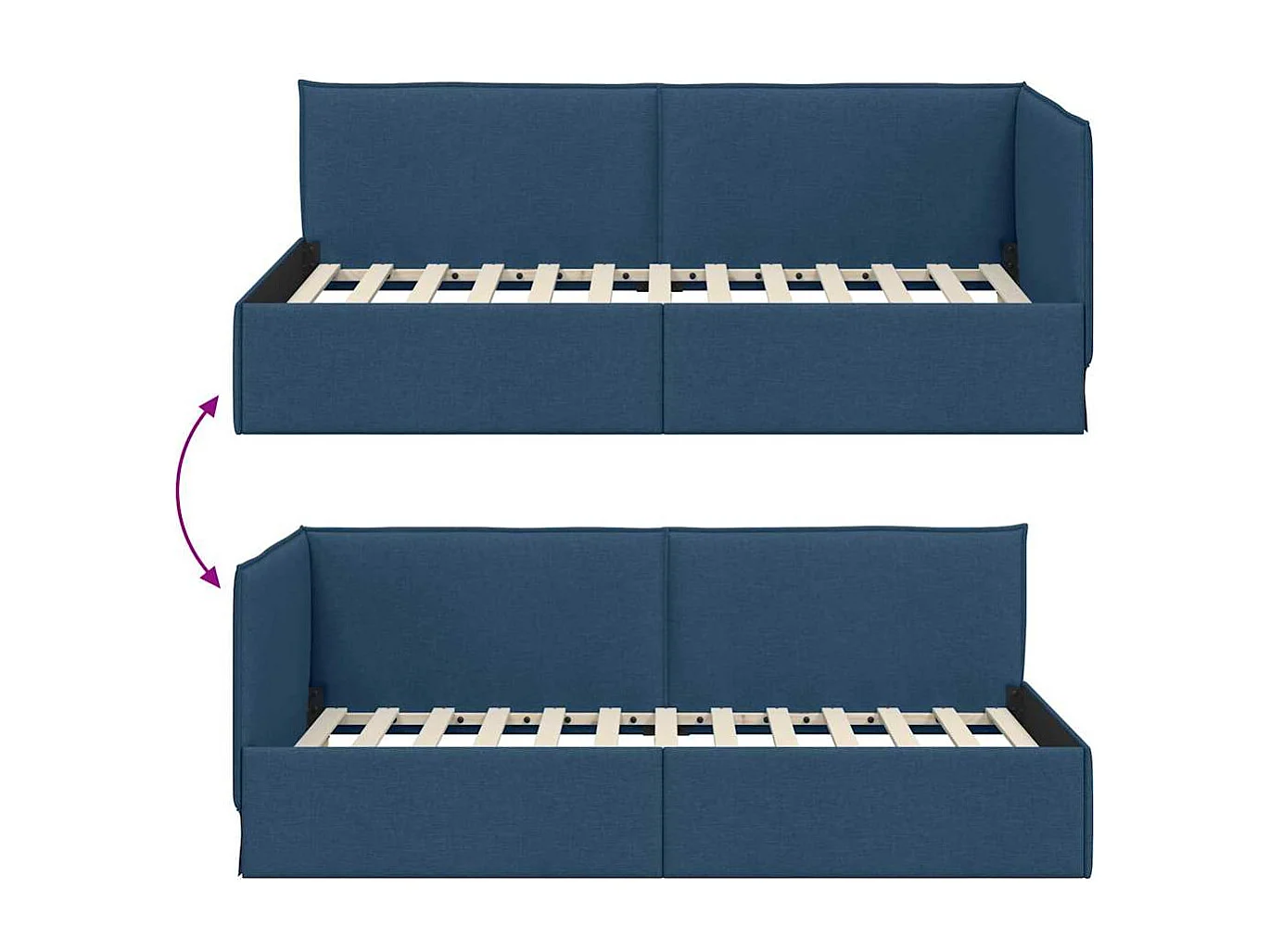 Estructura de cama en esquina Azul 80 x 200 cm tela