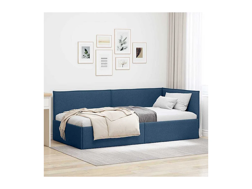 Cadre de lit d'angle avec tête de lit Bleu 80 x 200 cm tissu