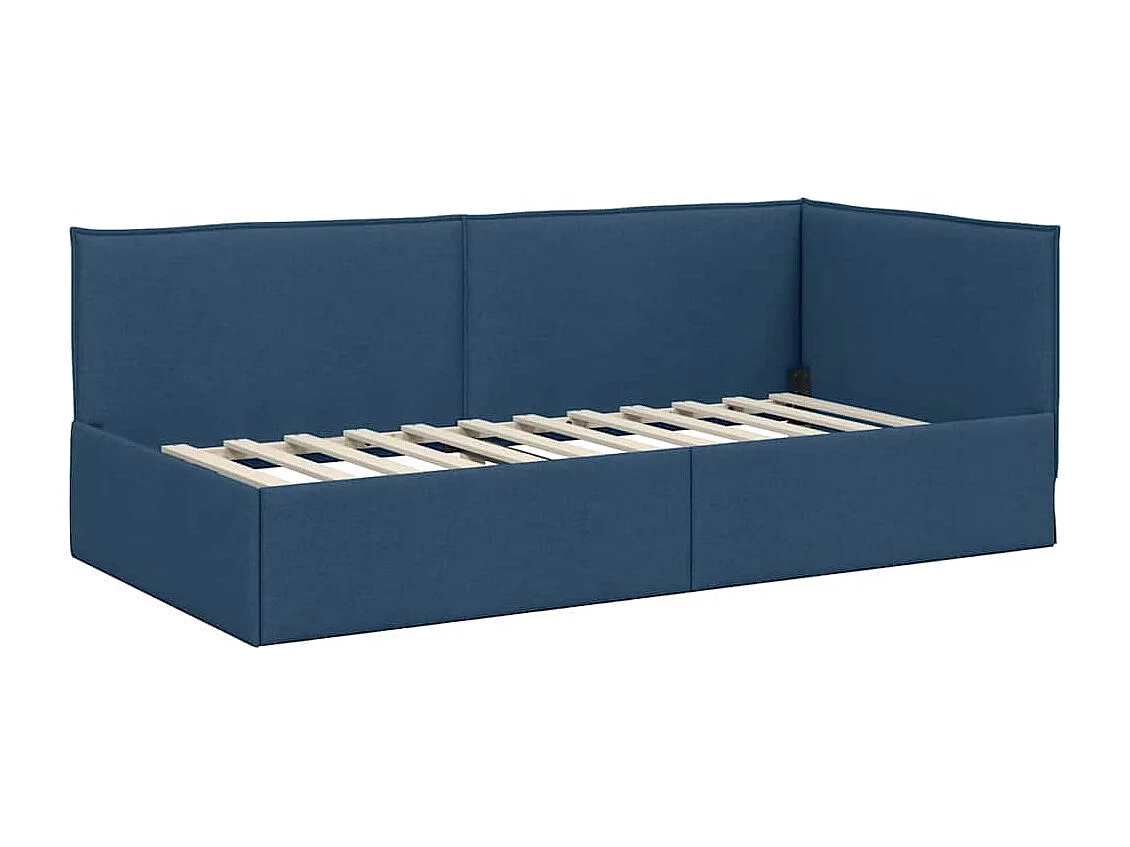 Cadre de lit d'angle avec tête de lit Bleu 80 x 200 cm tissu