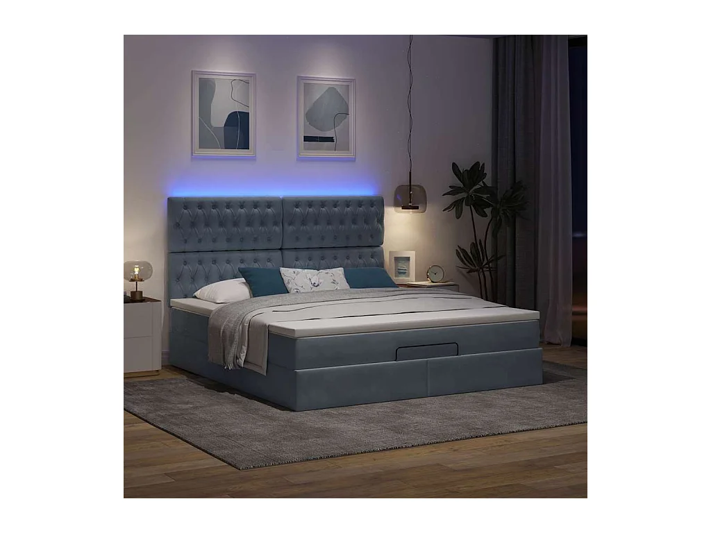 Cadre de lit ottoman avec matelas gris foncé 160x200cm velours