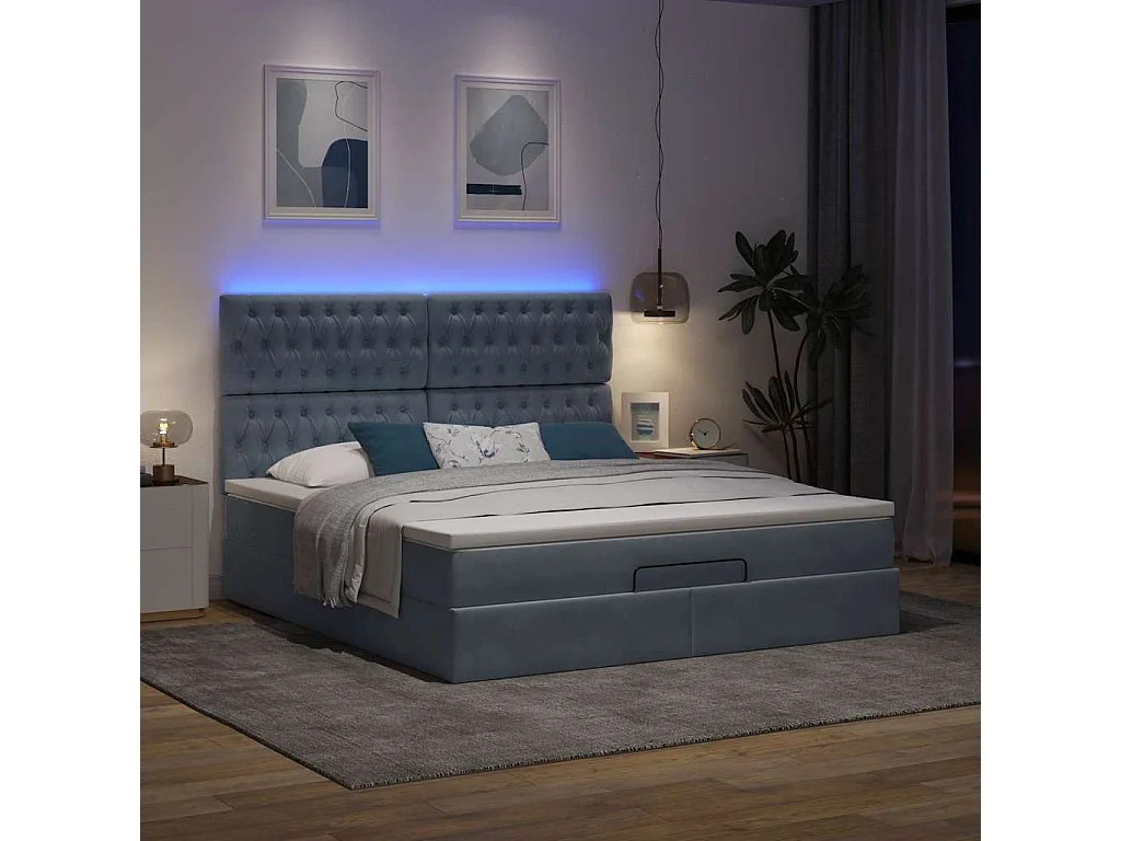 Cadre de lit ottoman avec matelas gris foncé 160x200cm velours