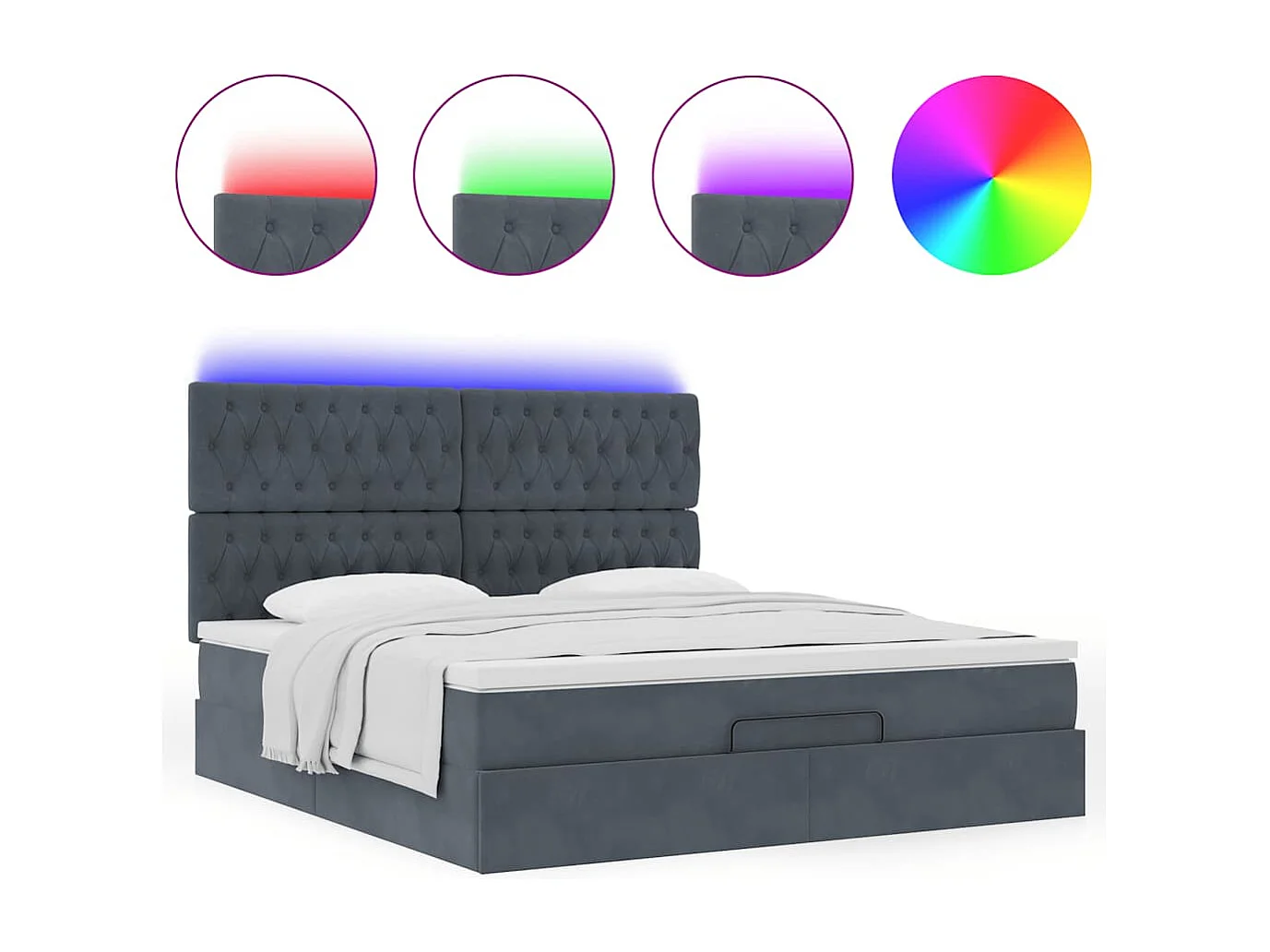 Cadre de lit ottoman avec matelas gris foncé 160x200cm velours