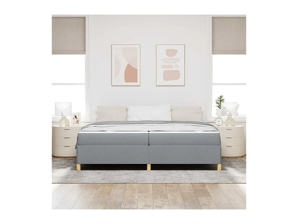 Cadre de lit Gris clair et Blanc 200 x 200 cm tissu