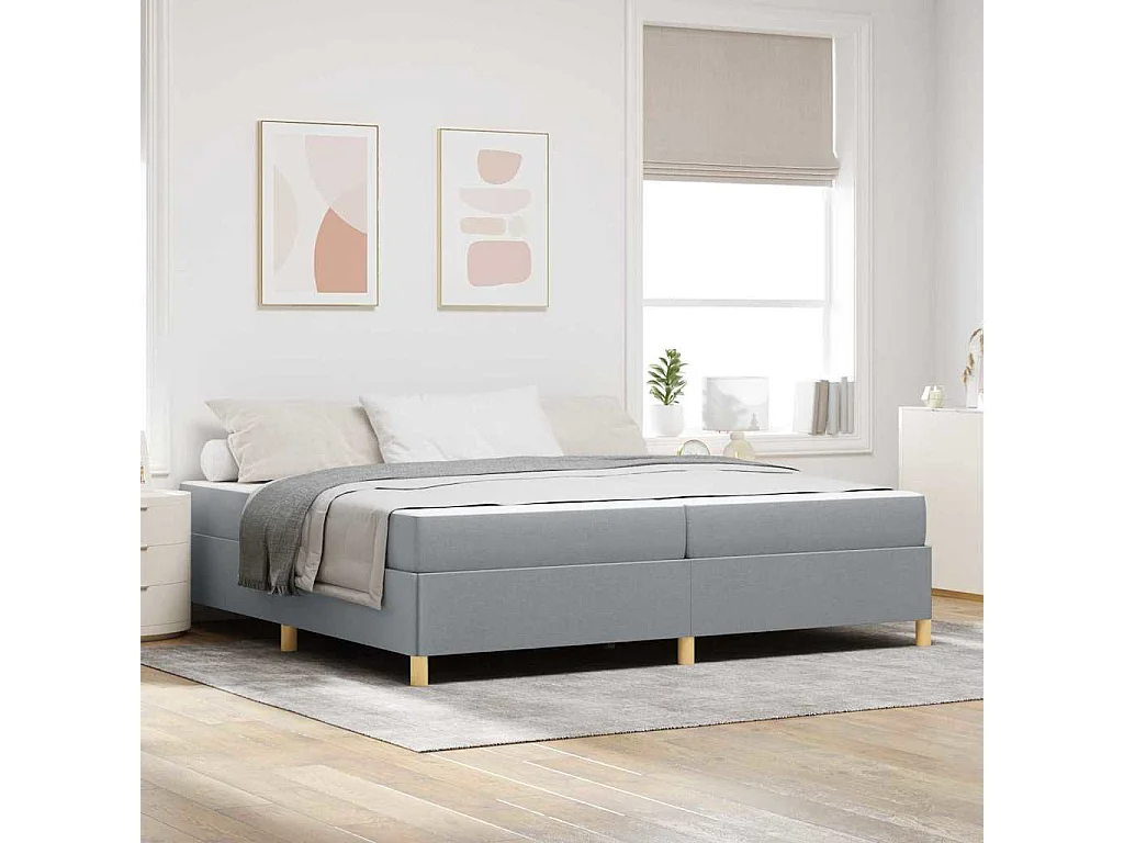 Cama Box com colchão Cinza claro e Branco 200 x 200 cm tecido