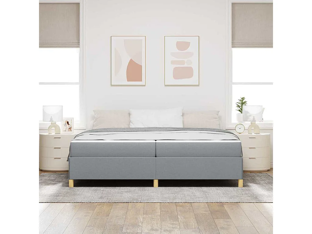 Cama Box com colchão Cinza claro e Branco 200 x 200 cm tecido
