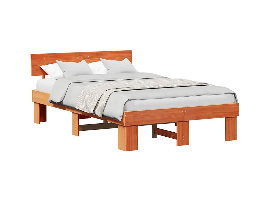 Estructura de cama con cabecera Marrón cera 140 x 190 cm