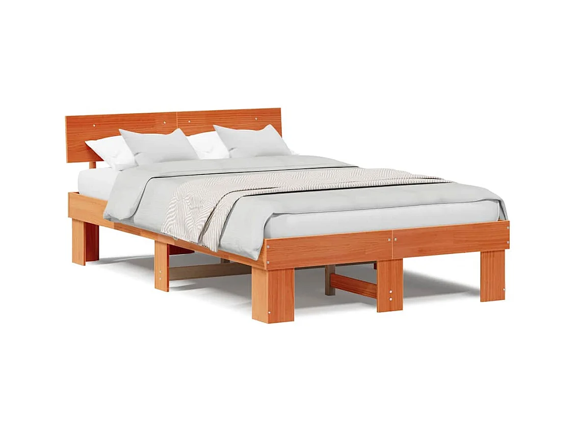 Estructura de cama con cabecera Marrón cera 140 x 190 cm