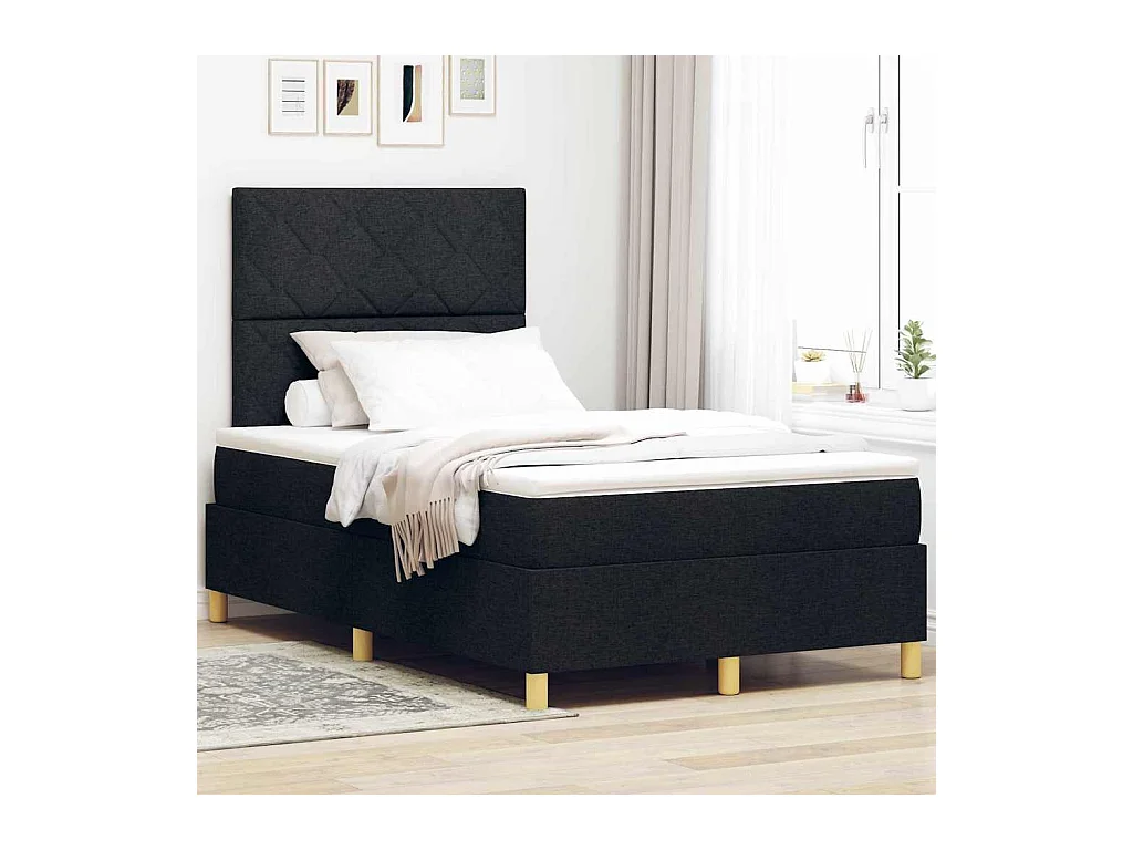 Cama tipo Box Spring con colchón Negro 120 x 200 cm tela
