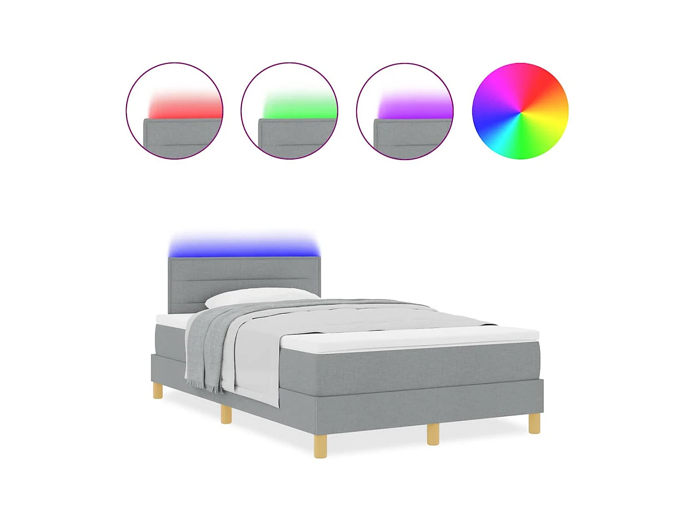 Cadre de lit avec matelas Gris clair 120 x 190 cm tissu