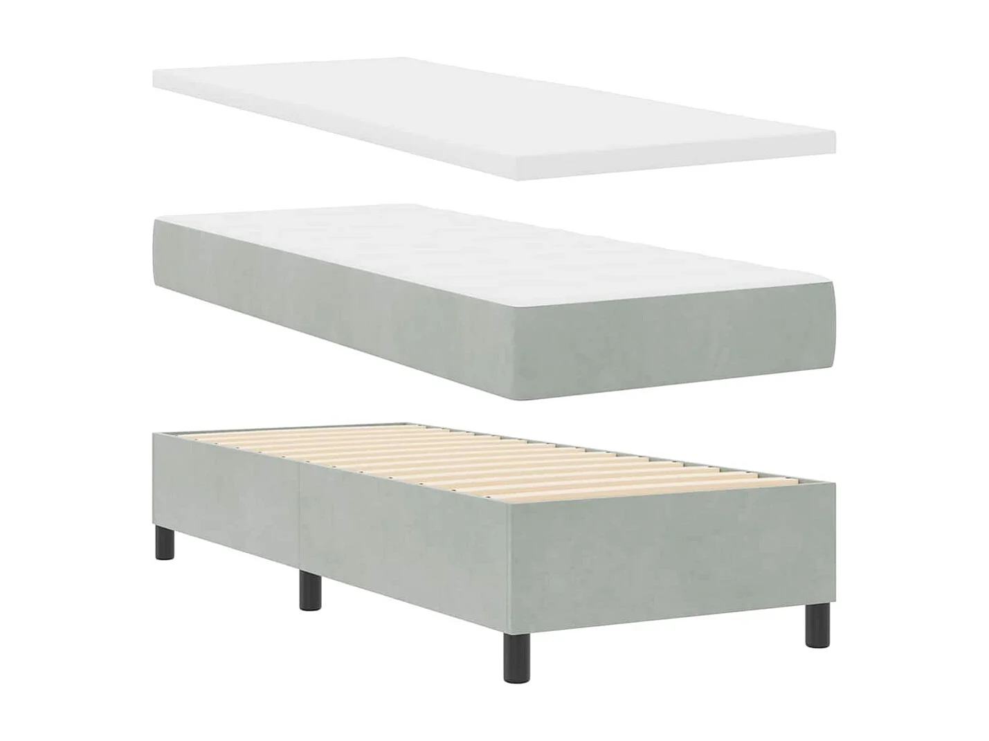 Cama Box com colchão Cinzento-claro 80 x 200 cm Veludo