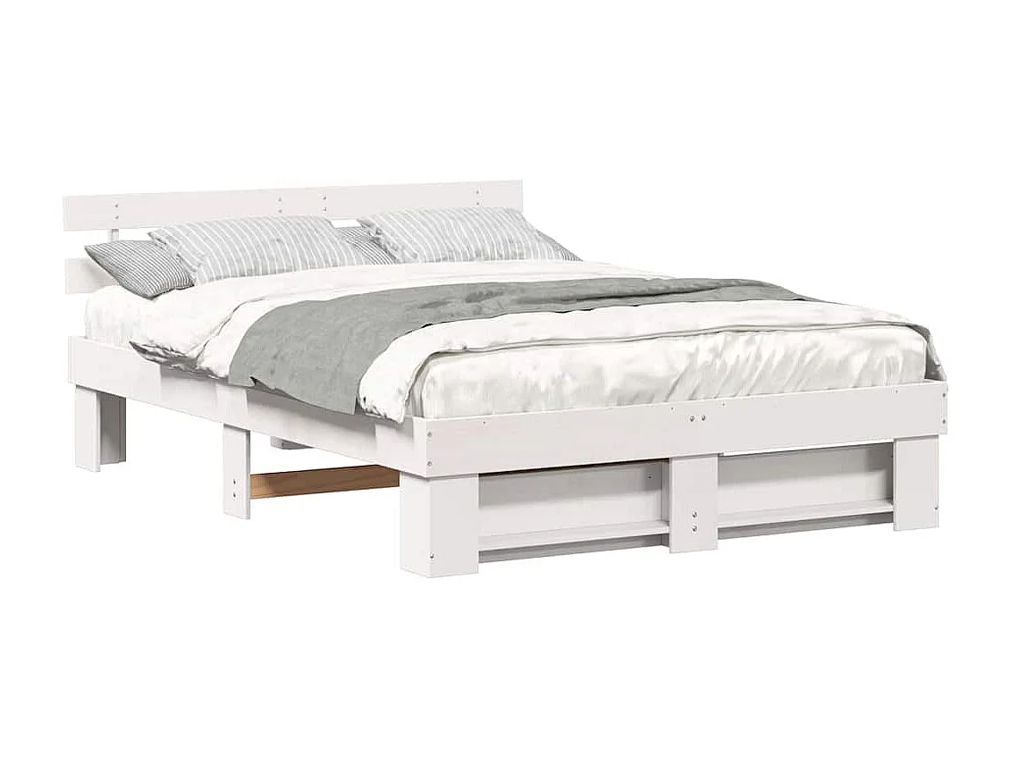 Bedframe met hoofdeinde Wit 160 x 200 cm Massief grenenhout