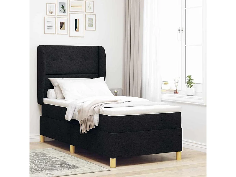 Cama Box Springs com Colchão Cinza Escuro 90x190 cm Preto