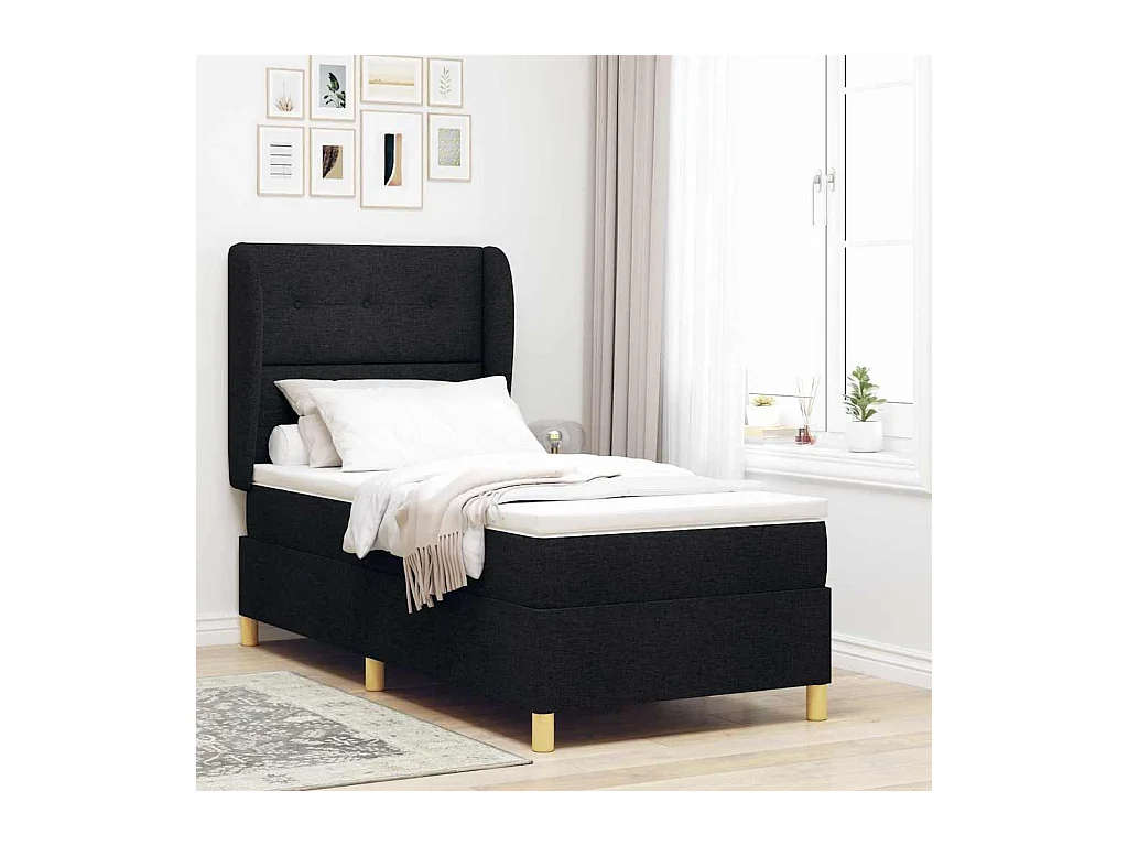 Cama Box Springs com Colchão Cinza Escuro 90x190 cm Preto