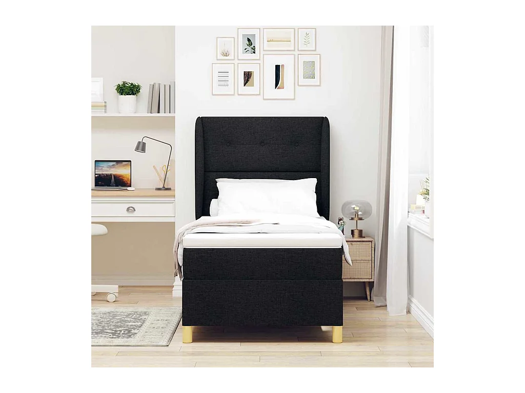 Cama Box Springs com Colchão Cinza Escuro 90x190 cm Preto