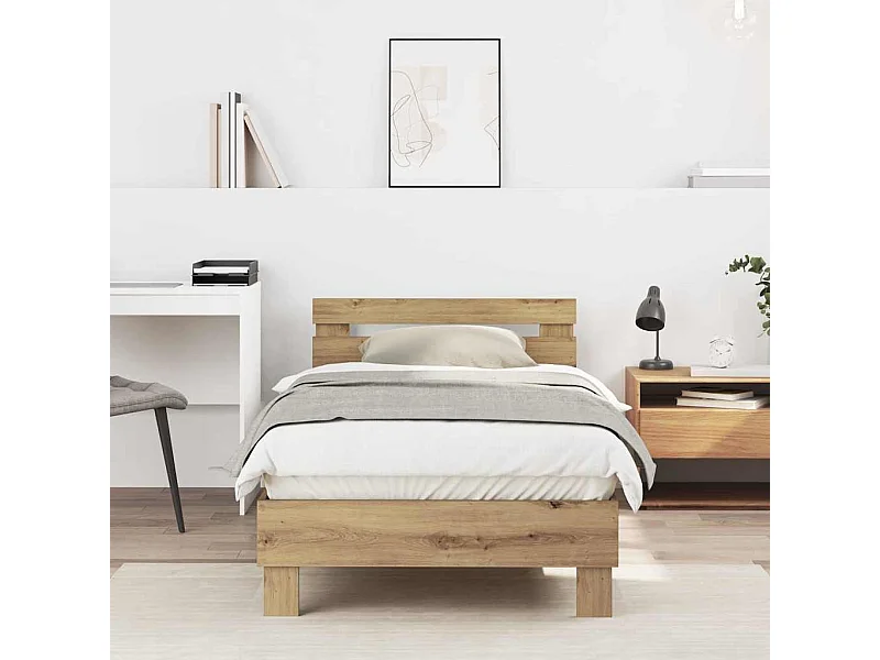 Bedframe artisanaal eikenkleurig 90 x 190 cm Bewerkt hout