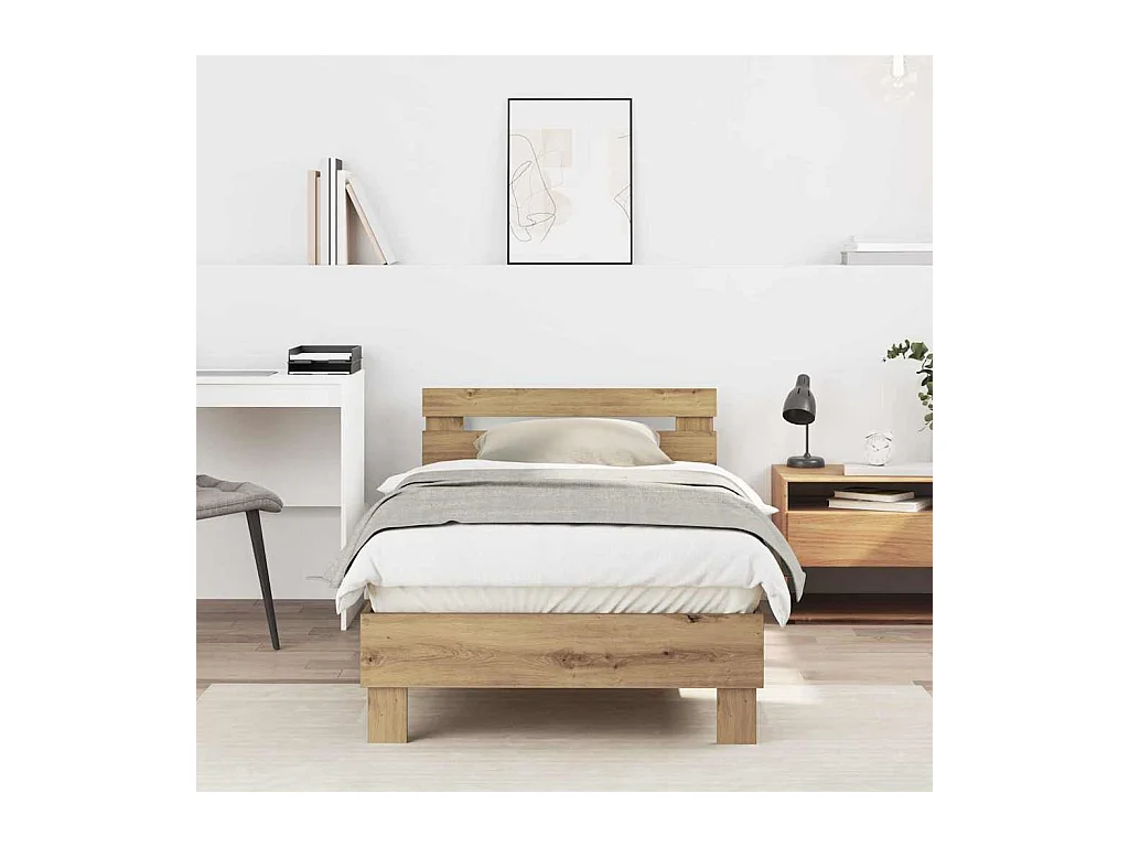 Estrutura de Cama com cabeceira carvalho artisiano 90 x 190 cm