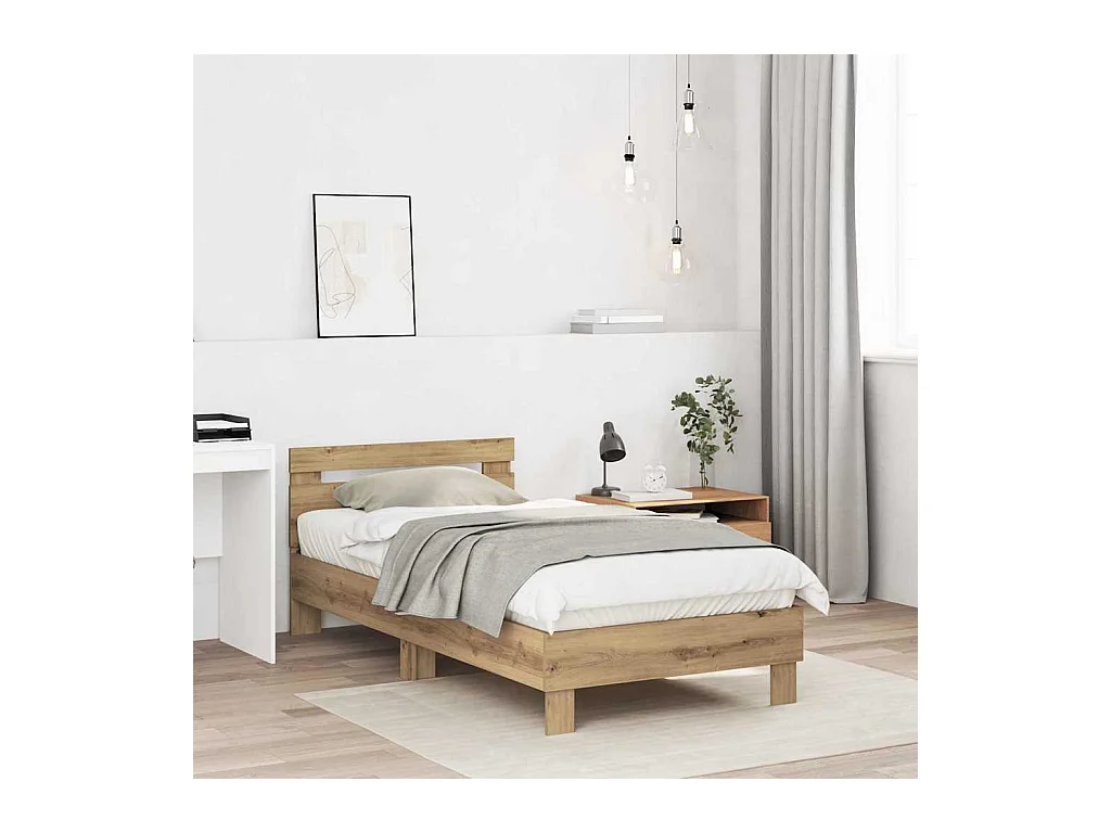 Cadre de lit chêne artisanal 90 x 190 cm Bois d'ingénierie