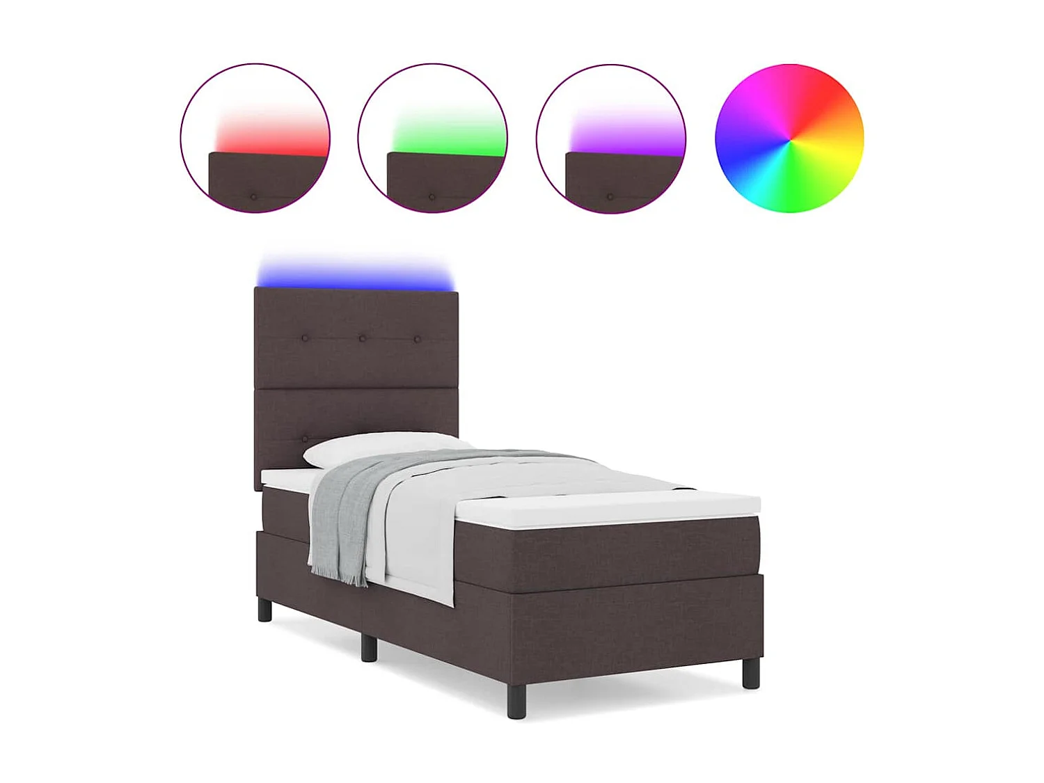 Cama tipo Box Spring con colchón Marrón oscuro 90 x 200 cm tela