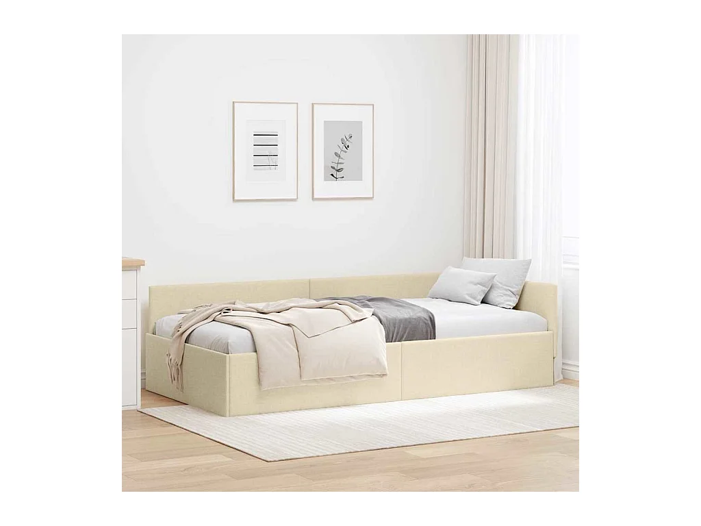 Cadre de lit d'angle avec tête de lit Crème 90 x 190 cm