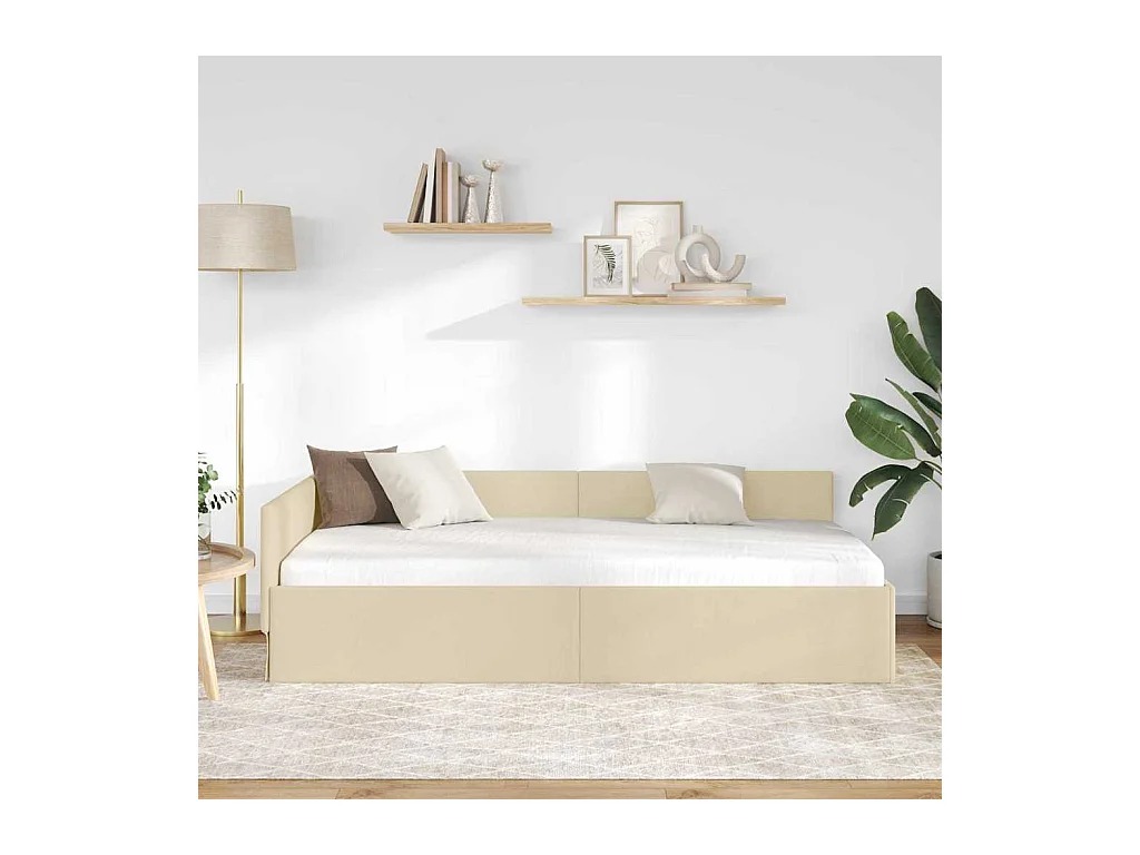 Cadre de lit d'angle avec tête de lit Crème 90 x 190 cm